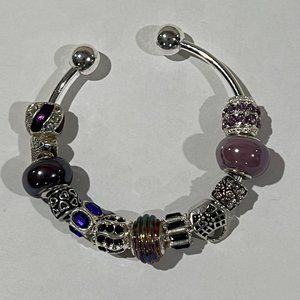 PURPLE EUROPEAN BANGLE CHARM BRACELET
